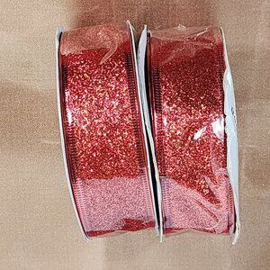 DolGen Corp. Red Glitter Sparkle 2pk Poly PET 1.5" x 40' Decorative Ribbon